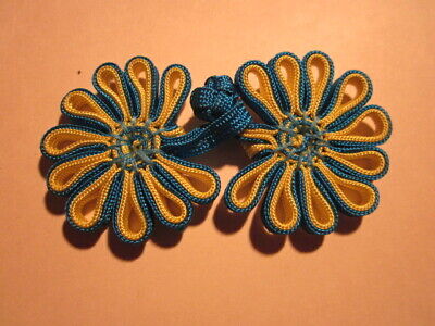 Cierres de botón de Rana Hecho a Mano-Azul Turquesa y Amarillo - 2.5" X 1.5" única