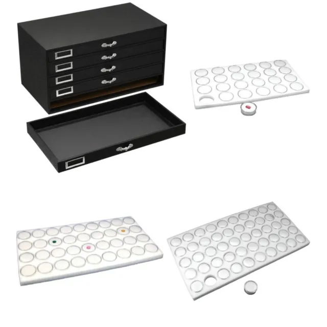 Black FindingKing 5-Drawer Jewelry Storage Case w/ 5 White Gem Jar Tray Inserts