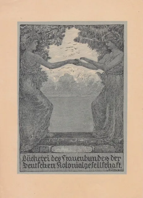 Exlibris Bookplate Klischee Bruno Heroux 1868-1944 Frauenbund Kolonialgesells.