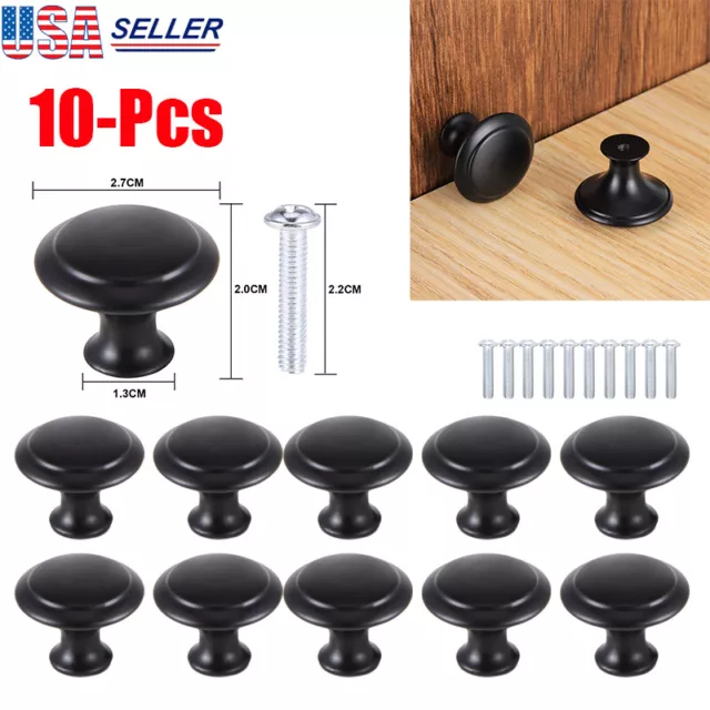 10X Kitchen Cabinet Knobs Matte Black Round Drawer Pulls Handles Stainless Steel