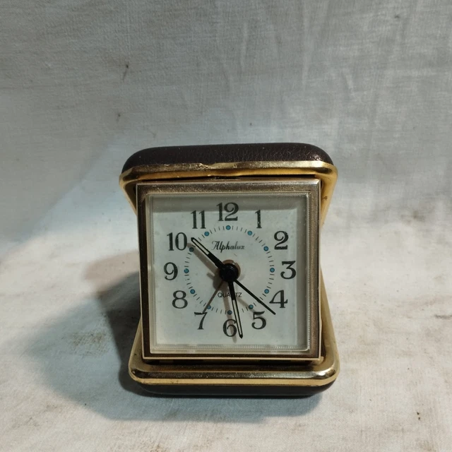 Réveil De Voyage Pliable Vintage – Quartz Analogique – Étui Cuir Rouge & Noir