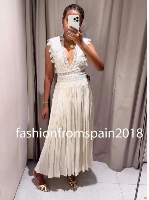 ZARA NEW WOMAN Midi Zw Collection Lace Strap Dress Ecru Xs-L 6895/249/712  $101.99 - PicClick