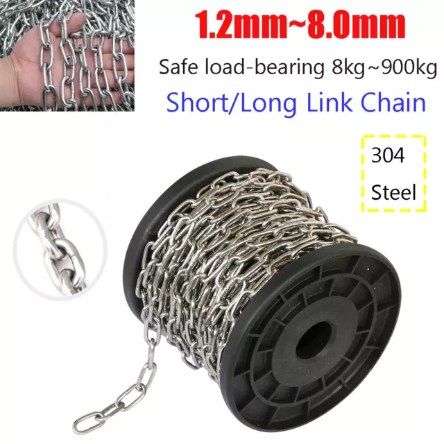 Stainless Steel 304 Short/Long Link Chain Lifting Iron Chains Hammock 1.2mm~ 8mm