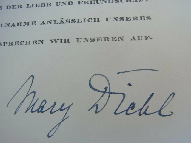 Mary Diehl: Dankkarte 1958, Tod Ehemann Schauspieler Karl Ludwig DIEHL, signiert 2