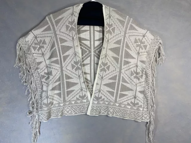 Sun & Shadow Womens Sweater Size M Beige Tribal Fringe Cardigan Knit