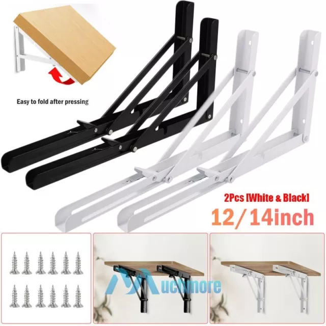 2 Pack Heavy Duty Folding Metal Shelf Brackets 12-14inch Floating Shelf Hardware