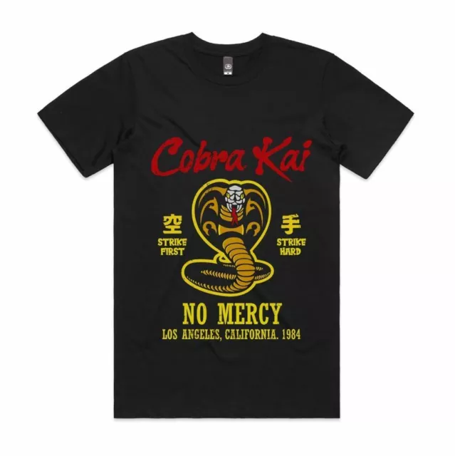 Cobra Kai T-Shirt black new Karate Kid 80's Strike hard no mercy Cotton -X-Large