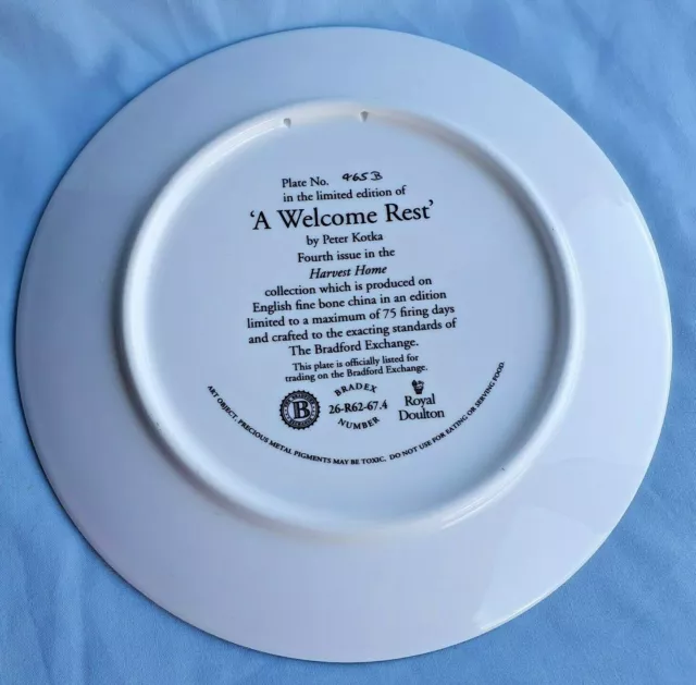 Boxed Royal Doulton Ltd Ed Harvest Home Collection Plate - A Welcome Rest + COA 3