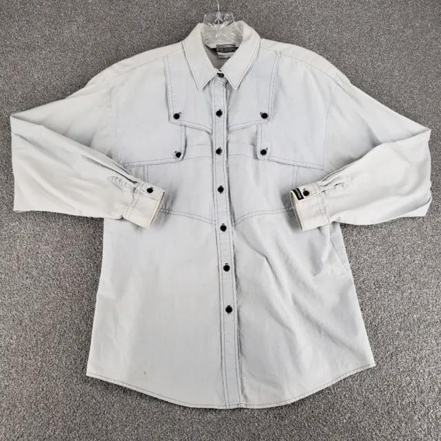 VINTAGE Rocky Mountain Clothing Shirt Medium Off White Blue USA Western 90s *