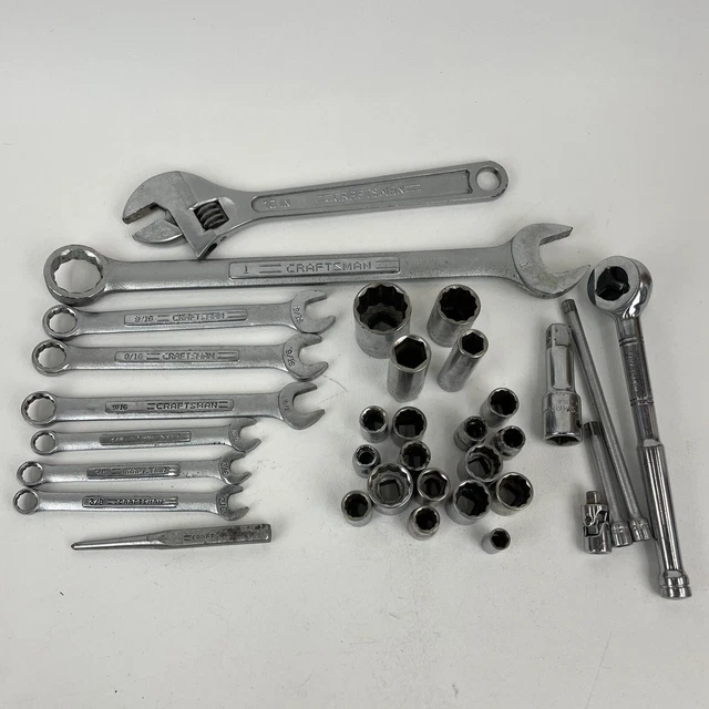 Lot Of 33 Craftsman Vintage Hand Tools Wrenches Sockets Ratchet Extensions Punch