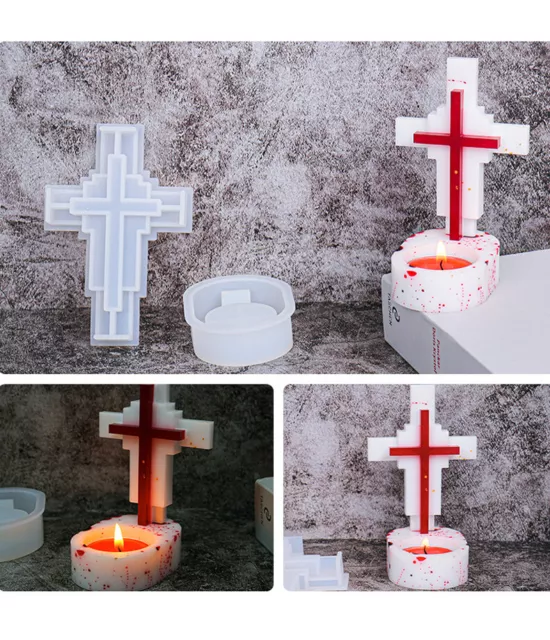 Silikon Kreuz Teelicht Kerzenhalter Harz Epoxid Form Kerzenleuchter Gießform DIY