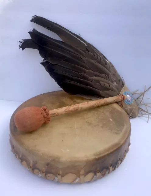 Native American Hand Drum w Stick & Dance / Smudge fan