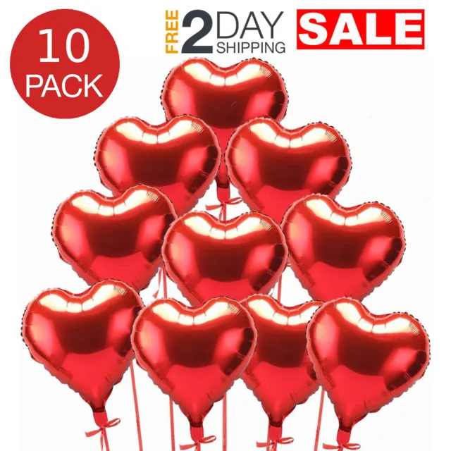 10 Globos De Helio Corazones Rojos 18 Pulgadas Para Aniversario San Valentín Set