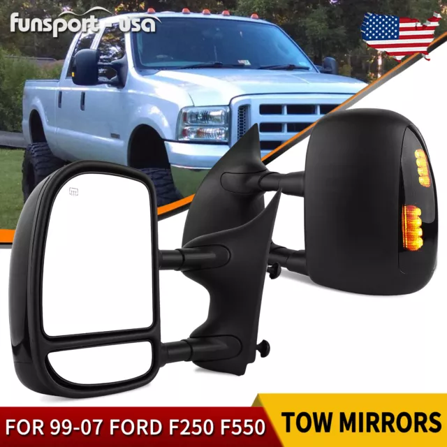 Tow Mirrors for 1999-2007 Ford F250 F350 F450 Super Duty LED Signal Power Heated