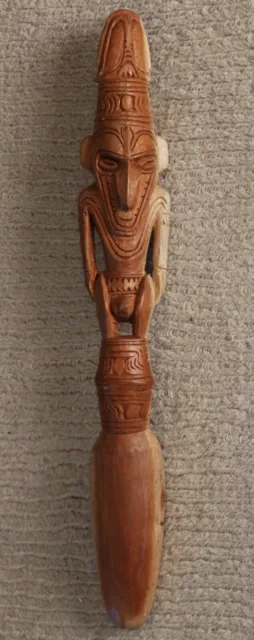 Papua New Guinea Sepik River  Hand Carved Wooden Spoon w/ Figures 34.5cm Long