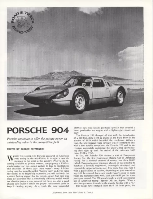 Road & Track Article Reprint from July 1964 -- Porsche 904 --