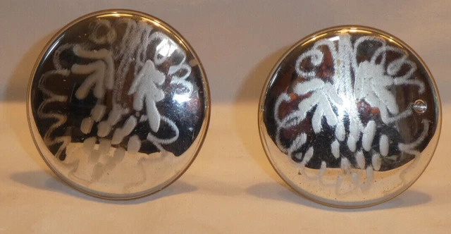 PAIR Antique Victorian Mercury Glass Etched Curtain Tie Back Knob Set of 2