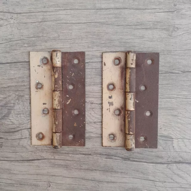 2pcs Vtg Iron handforged gate door window tool box trunk chest hinges Barn decor