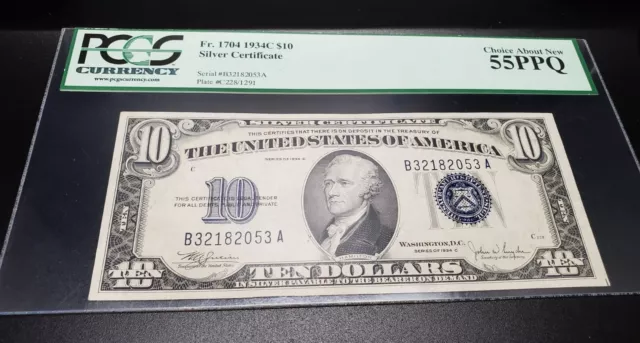 Fr. 1704 1934C $10 Silver Certificate--PCGS 55 PPQ Choice About New