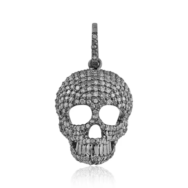 Pave Diamond Skull Head Pendant,925 Sterling Silver,Minimalist Oxidized Pendant