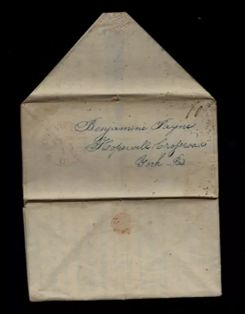 1846 Delaware, Scioto Township, OHIO stampless - LONG PIONEER LETTER to York, PA