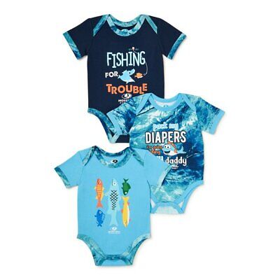 NWT Mossy Oak Baby Boys Fishing Creepers 3-Pack  Multi Color Blue Sz. 12 Months