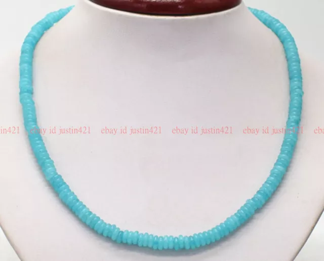 Natural 3x8mm Smooth Blue Aquamarine Spacer Gemstone Necklace Jewelry 16-36" AAA