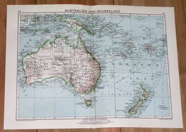 1932 Original Vintage Map Of Australia New Guinea New Zealand