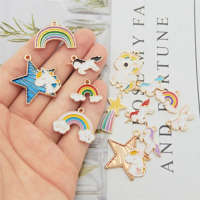 13 stk Bulk Emaille Metall Gold Regenbogen und Einhorn Anhänger Charm 2-3cm