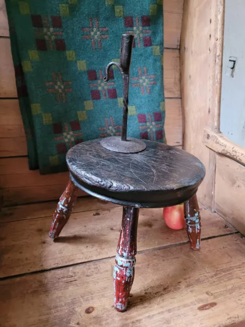 Small Welsh oak top Candle Stand Candle Stool Childs Stool scratch carved mark