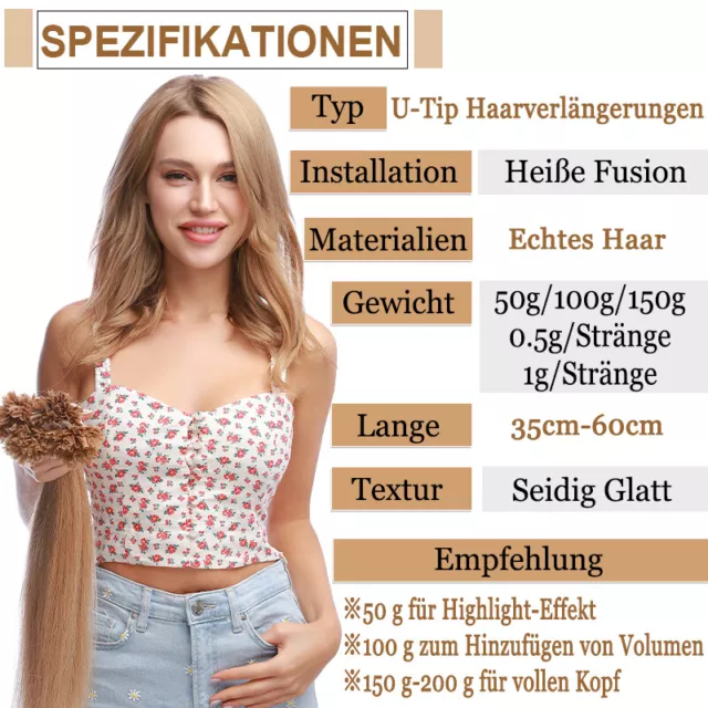 Keratin Bonding Hair Extensions 100% Remy Echthaar 1G Strähnen Haarverlängerung 2