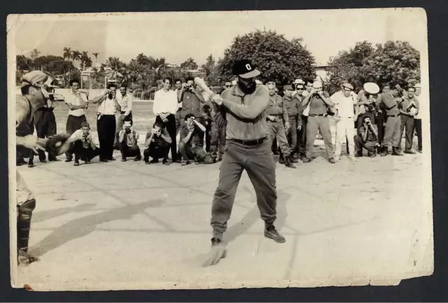 Fidel Castro Cuban President Playing Baseball 1960 Photo