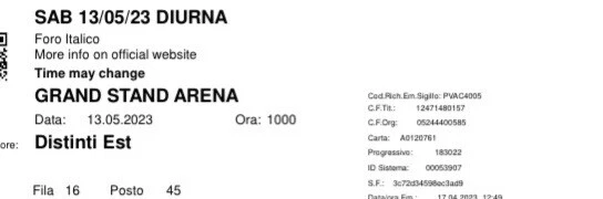 Biglietti Internazionali di Tennis BNL 2023 a prezzo di acquisto 88e cadauno