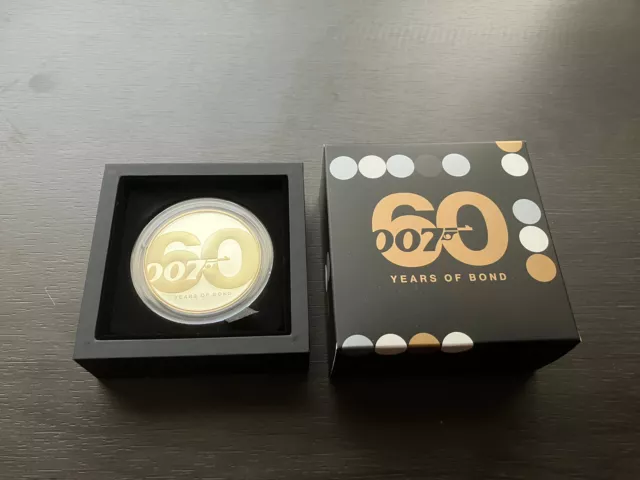 2022 Tuvalu 60 Years of 007 James Bond 2oz Silver Proof Gilded Coin  BRAND NEW 2