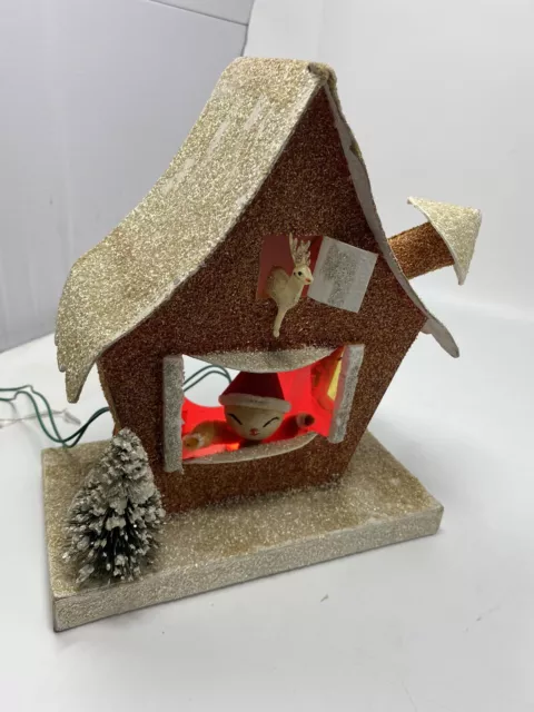 VINTAGE Christmas MICA House Santa Elf Lighted Large 9.25 X4.5” Made Japan 1960s