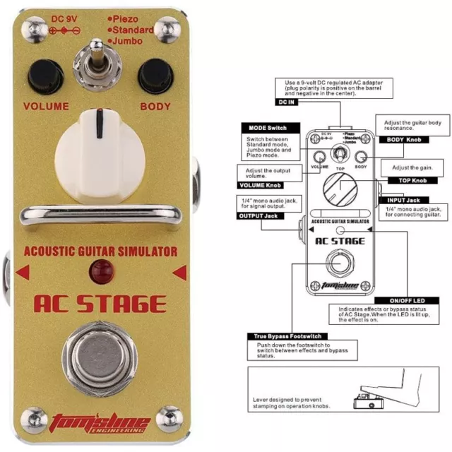 Electric Guitar Effect Pedal, Aroma AAS-3 AC Stage Acoustic Guitar Simulator 3