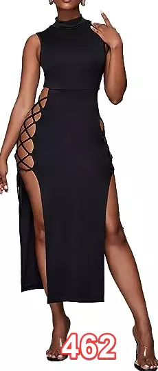 LYANER Women's Mock Neck Cut Out Side Lace Up Sleeveless Bodycon Maxi Tank Dress