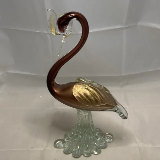 Blown Glass Gold Flecked Brown Maroon Swan Bird 12”