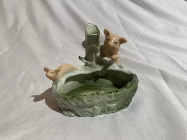 Little Antique Pig Dish Trinket Bowl Cute Pigs Farm Themed Pottery Ceramic Pig