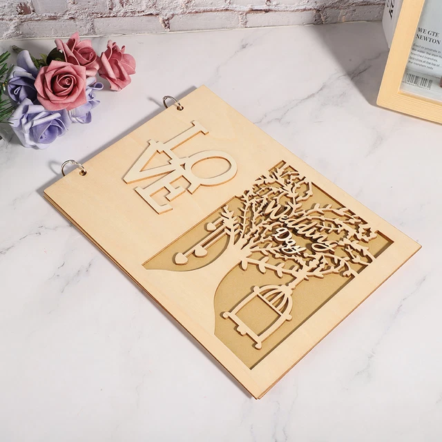 Libro de invitados de boda de madera álbum de mensajes cuaderno para decoración de compromiso de boda YA