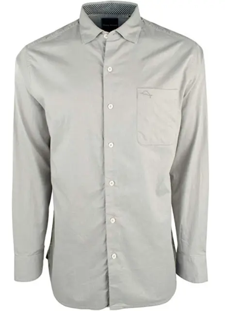 $110 Tommy Bahama Men's Capeside Herringbone Shirt, Pebble Gray, Size M