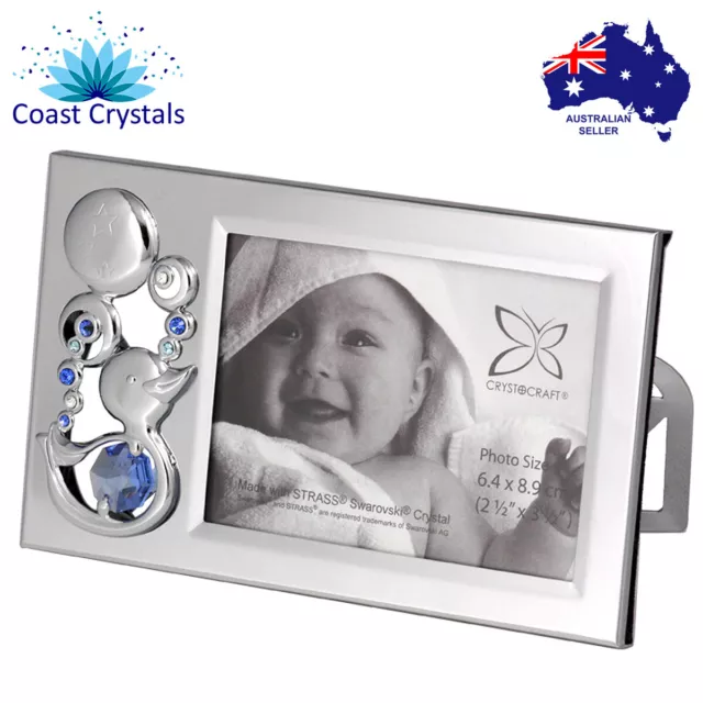 CRYSTOCRAFT Baby Boy Photo Frame with Blue SWAROVSKI Crystals