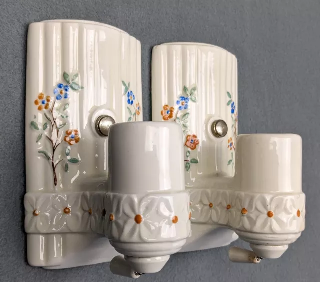 Pair PORCELIER 1930's-1950's Art Deco/MCM porcelain Sconces, Restored, Excellent