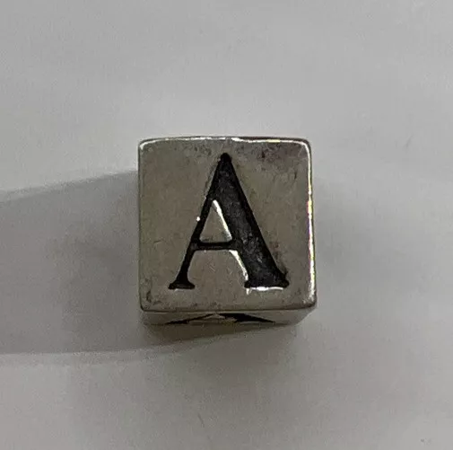 925 Sterling Silver Charm Slider Bead Cube Alphabet Letter Monogram Initial A