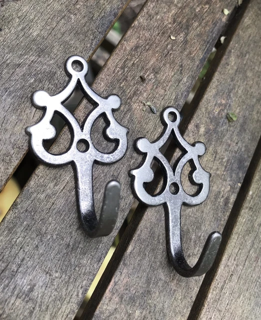 2 French wall hook Antique nickle silver Curtain Tie Back Victorian Scroll pair