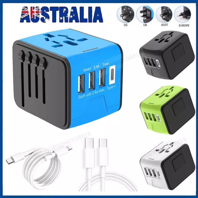 International Travel Adapter Universal 3 USB Type C Power Charger Adapter +Cable