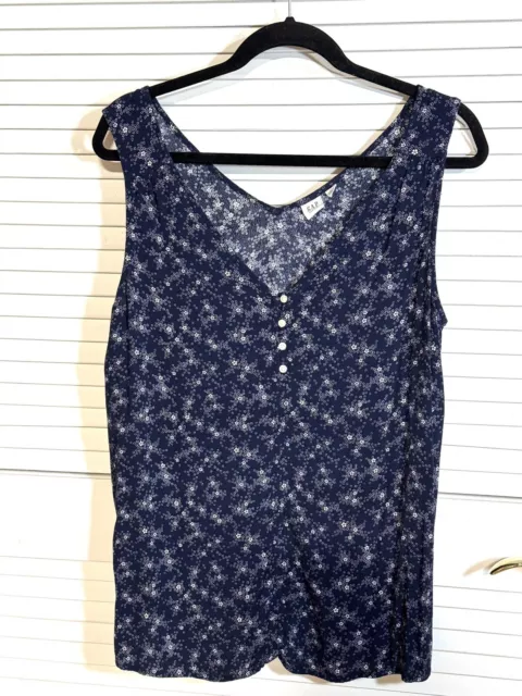 Gap Maternity Large V Neck Sleeveless Blouse Women’s Blue Floral V Neck EUC