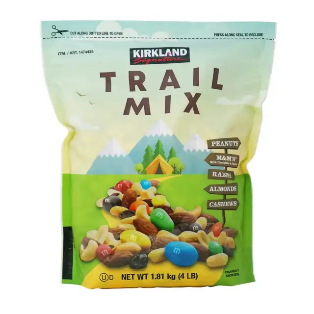 Kirkland Trail Mix Almonds Cashews Peanuts Raisins M&M's Chocolate USA, 4 pounds