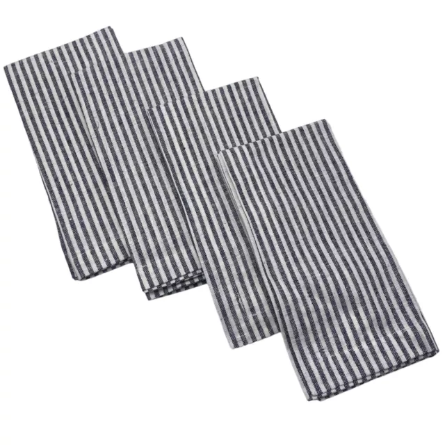Pottery Barn Wheaton Striped Linen Cotton Napkins Charcoal Set of 4  20" Square