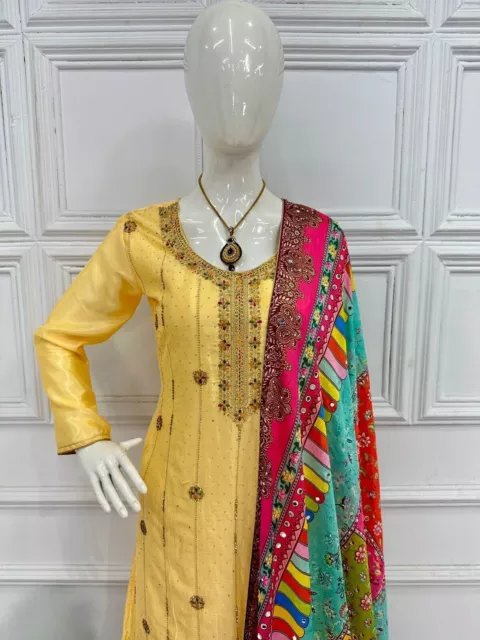 Vestido Bollywood Traje De Novia Indio Pakistani Con Dupatta Y Sharara Plaz 2